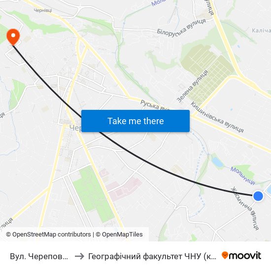 Вул. Череповецька to Географічний факультет ЧНУ (корпус #4) map