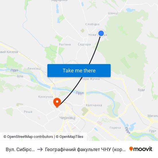 Вул. Сибірська to Географічний факультет ЧНУ (корпус #4) map