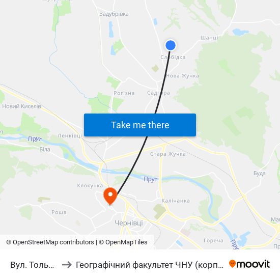 Вул. Тольятті to Географічний факультет ЧНУ (корпус #4) map