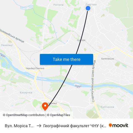 Вул. Моріса Тореза to Географічний факультет ЧНУ (корпус #4) map