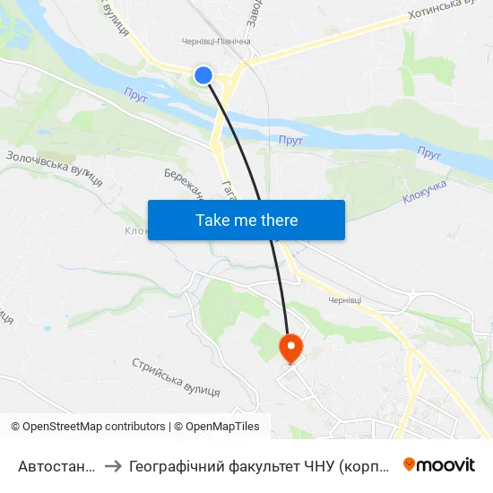 Автостанція to Географічний факультет ЧНУ (корпус #4) map
