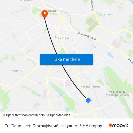 Тц "Depo'T" to Географічний факультет ЧНУ (корпус #4) map