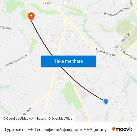 Гуртожиток to Географічний факультет ЧНУ (корпус #4) map