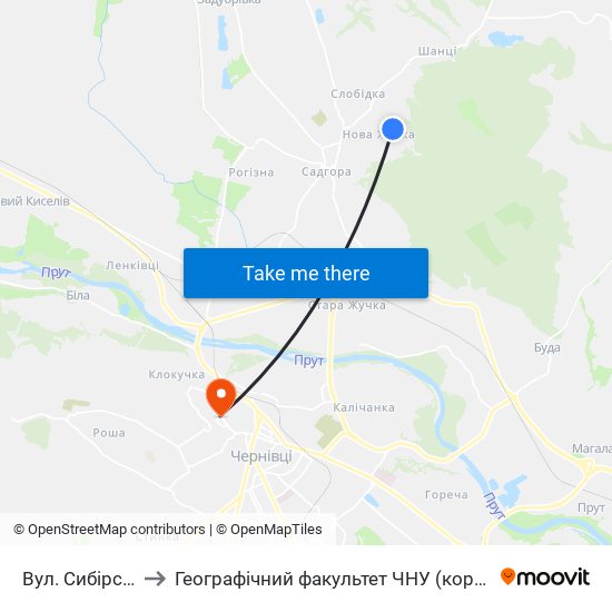 Вул. Сибірська to Географічний факультет ЧНУ (корпус #4) map