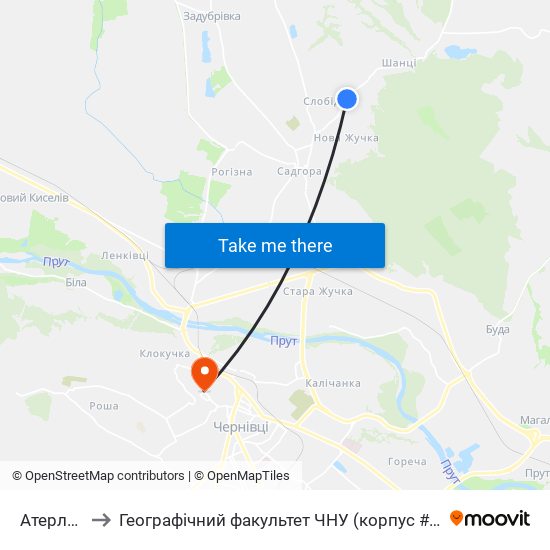 Атерлея to Географічний факультет ЧНУ (корпус #4) map