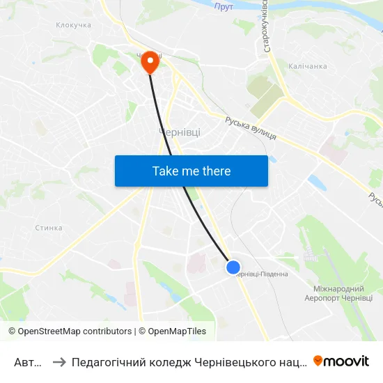 Автовокзал to Педагогічний коледж Чернівецького національного університету їм. Ю. Федьковича map