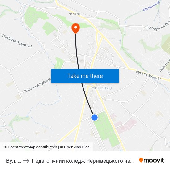 Вул. Садова to Педагогічний коледж Чернівецького національного університету їм. Ю. Федьковича map