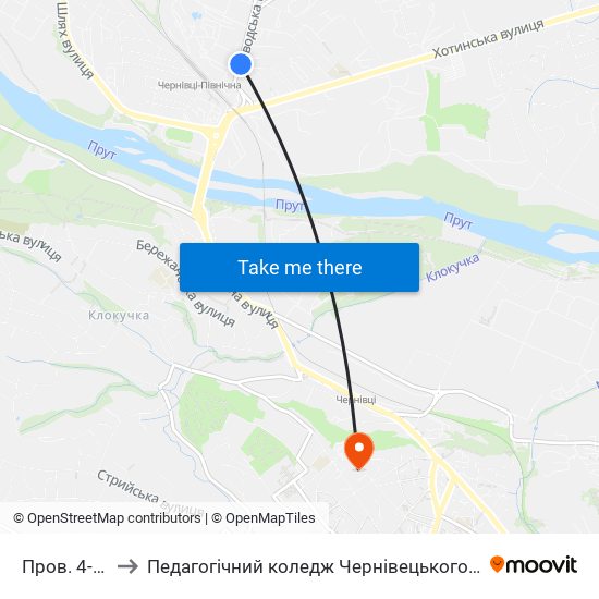 Пров. 4-Й Заводський to Педагогічний коледж Чернівецького національного університету їм. Ю. Федьковича map