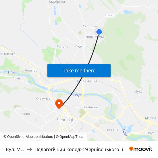 Вул. Молдавська to Педагогічний коледж Чернівецького національного університету їм. Ю. Федьковича map