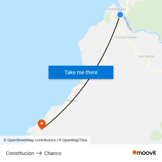 Constitucion to Chanco map