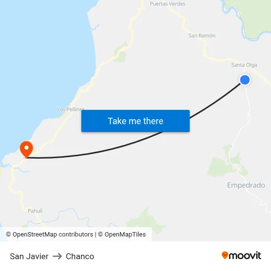 San Javier to Chanco map