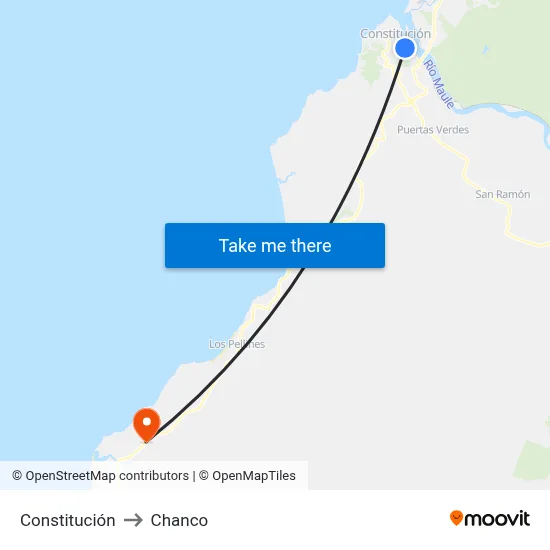 Constitución to Chanco map