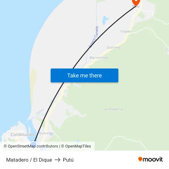 Matadero / El Dique to Putú map