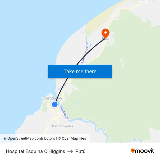 Hospital Esquina O'Higgins to Putú map