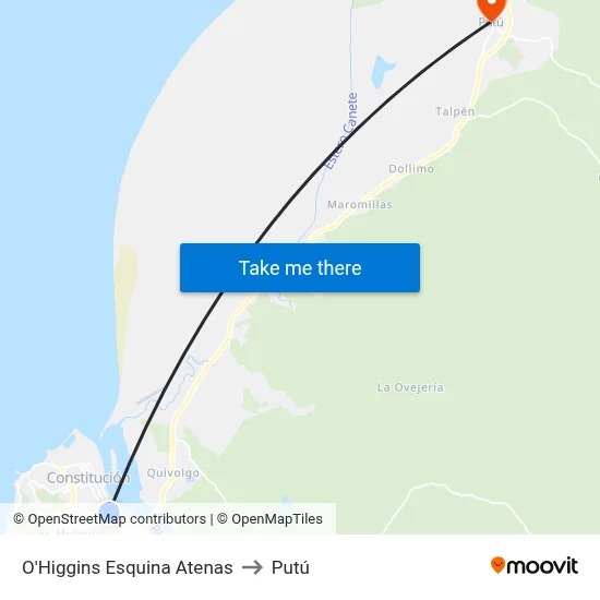 O'Higgins Esquina Atenas to Putú map