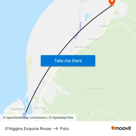 O'Higgins Esquina Rosas to Putú map