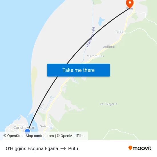 O'Higgins Esquna Egaña to Putú map