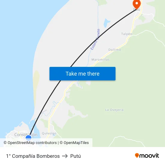 1° Compañía Bomberos to Putú map