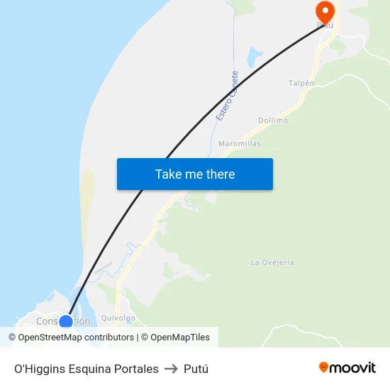 O'Higgins Esquina Portales to Putú map