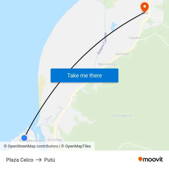 Plaza Celco to Putú map