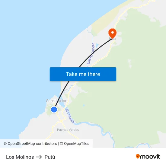 Los Molinos to Putú map