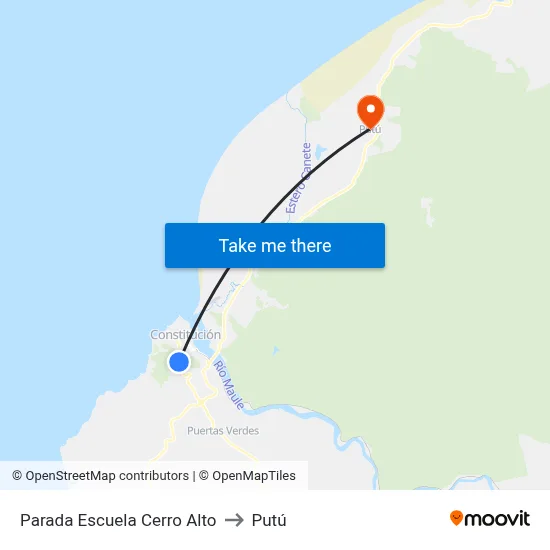 Parada Escuela Cerro Alto to Putú map