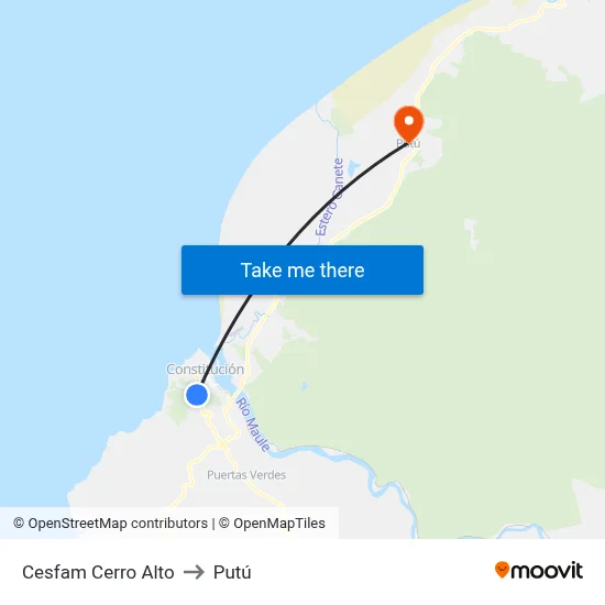 Cesfam Cerro Alto to Putú map