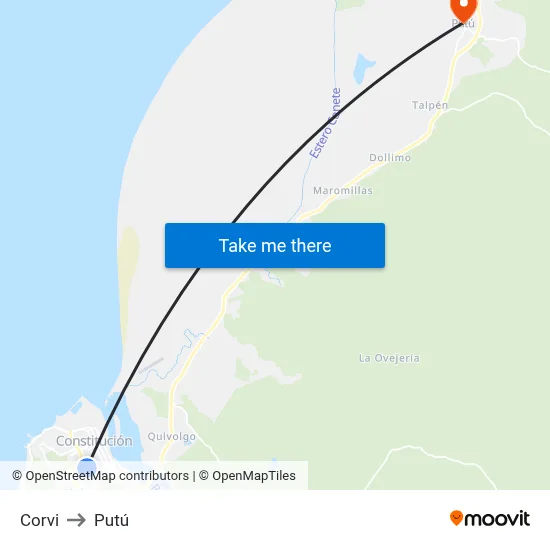 Corvi to Putú map