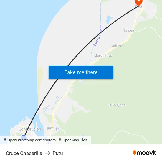 Cruce Chacarilla to Putú map