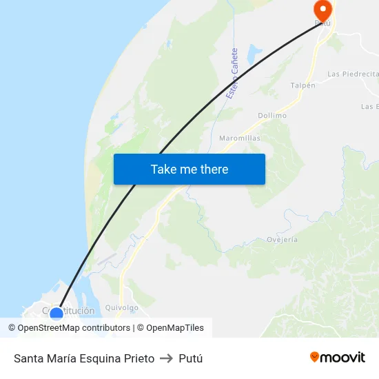 Santa María Esquina Prieto to Putú map