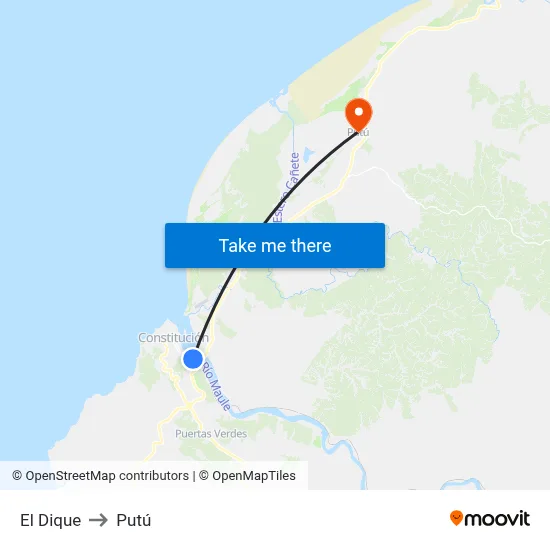 El Dique to Putú map