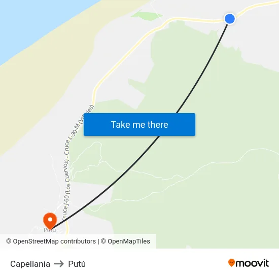 Capellanía to Putú map