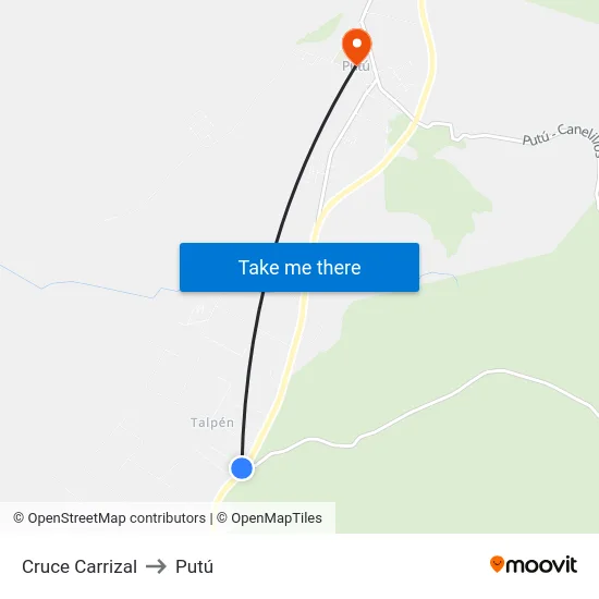 Cruce Carrizal to Putú map