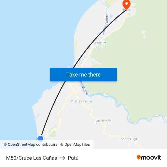 M50/Cruce Las Cañas to Putú map