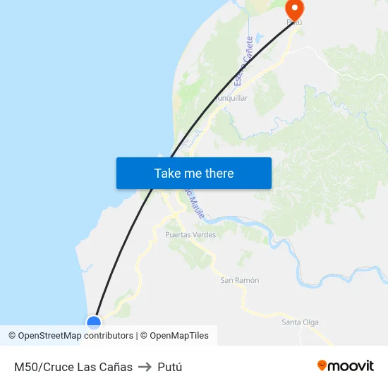 M50/Cruce Las Cañas to Putú map