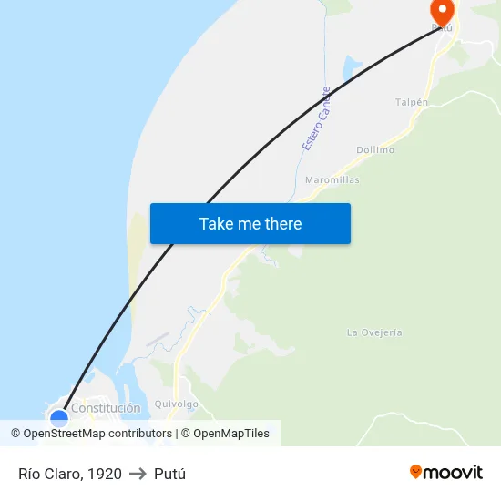 Río Claro, 1920 to Putú map