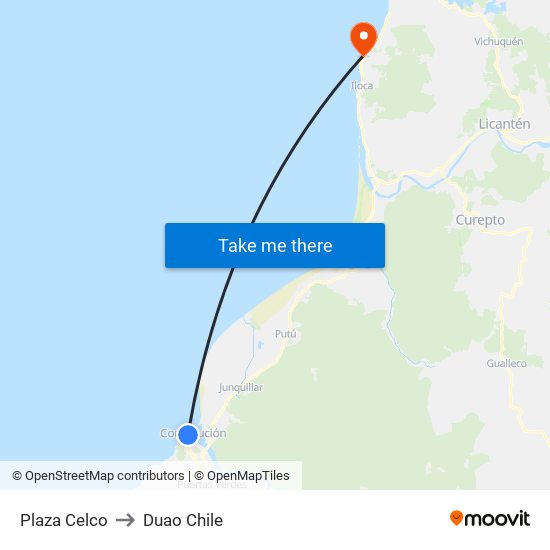 Plaza Celco to Duao Chile map