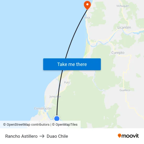 Rancho Astillero to Duao Chile map