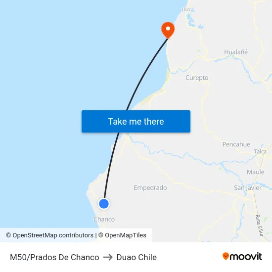 M50/Prados De Chanco to Duao Chile map