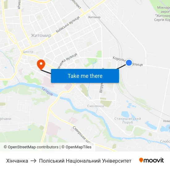 Хінчанка to Поліський Національний Університет map