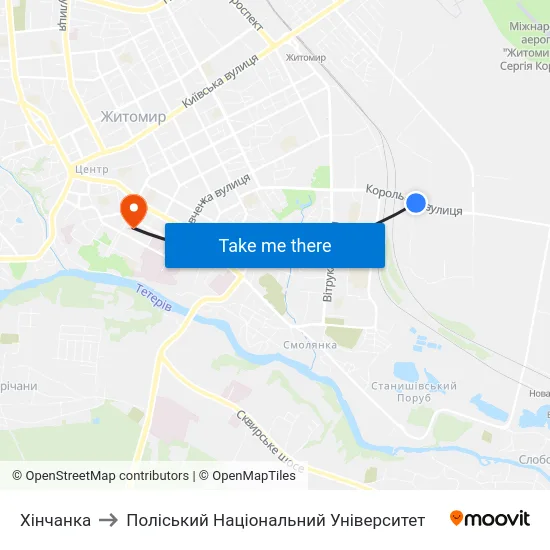 Хінчанка to Поліський Національний Університет map