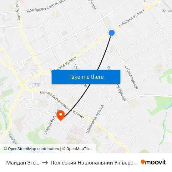 Майдан Згоди to Поліський Національний Університет map