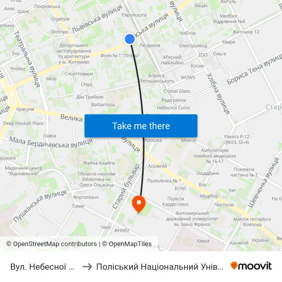 Вул. Небесної Сотні to Поліський Національний Університет map