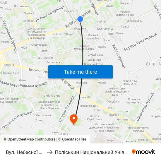 Вул. Небесної Сотні to Поліський Національний Університет map
