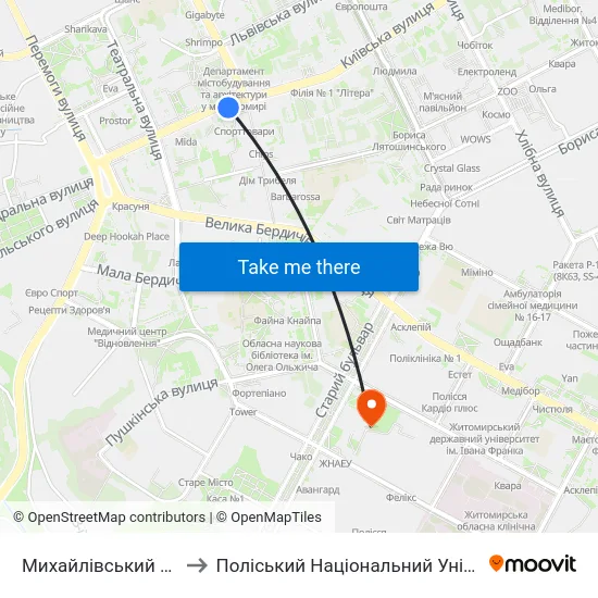 Михайлівський Собор to Поліський Національний Університет map