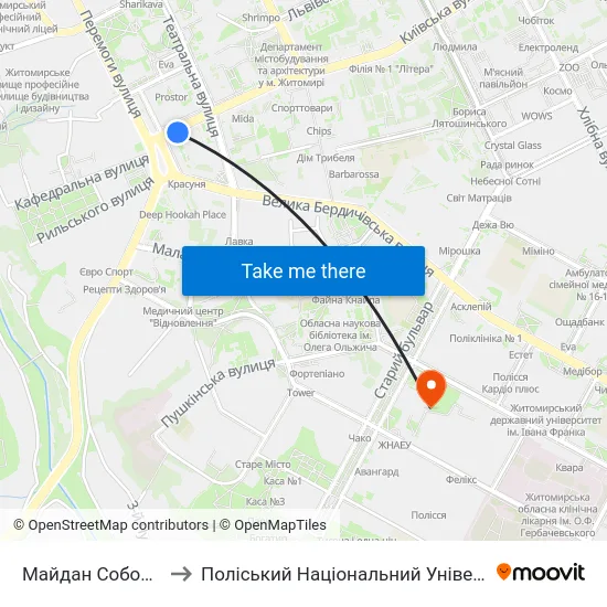 Майдан Соборний to Поліський Національний Університет map