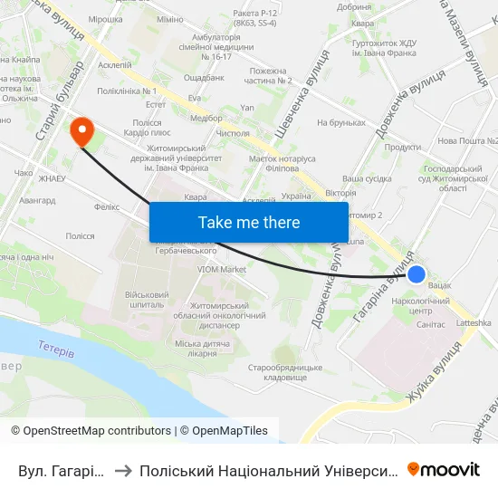 Вул. Гагаріна to Поліський Національний Університет map