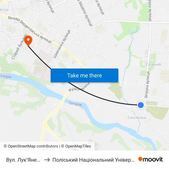 Вул. Лук’Яненка to Поліський Національний Університет map