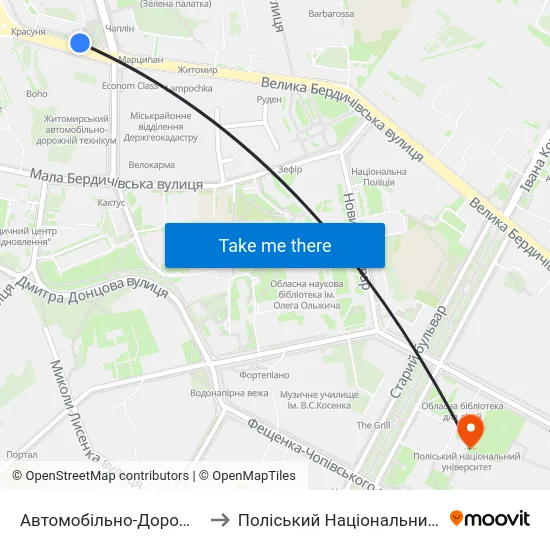 Автомобільно-Дорожний Коледж to Поліський Національний Університет map