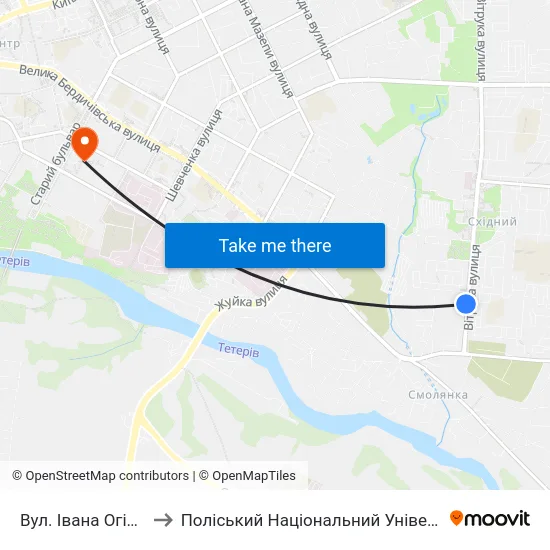 Вул. Івана Огієнка to Поліський Національний Університет map